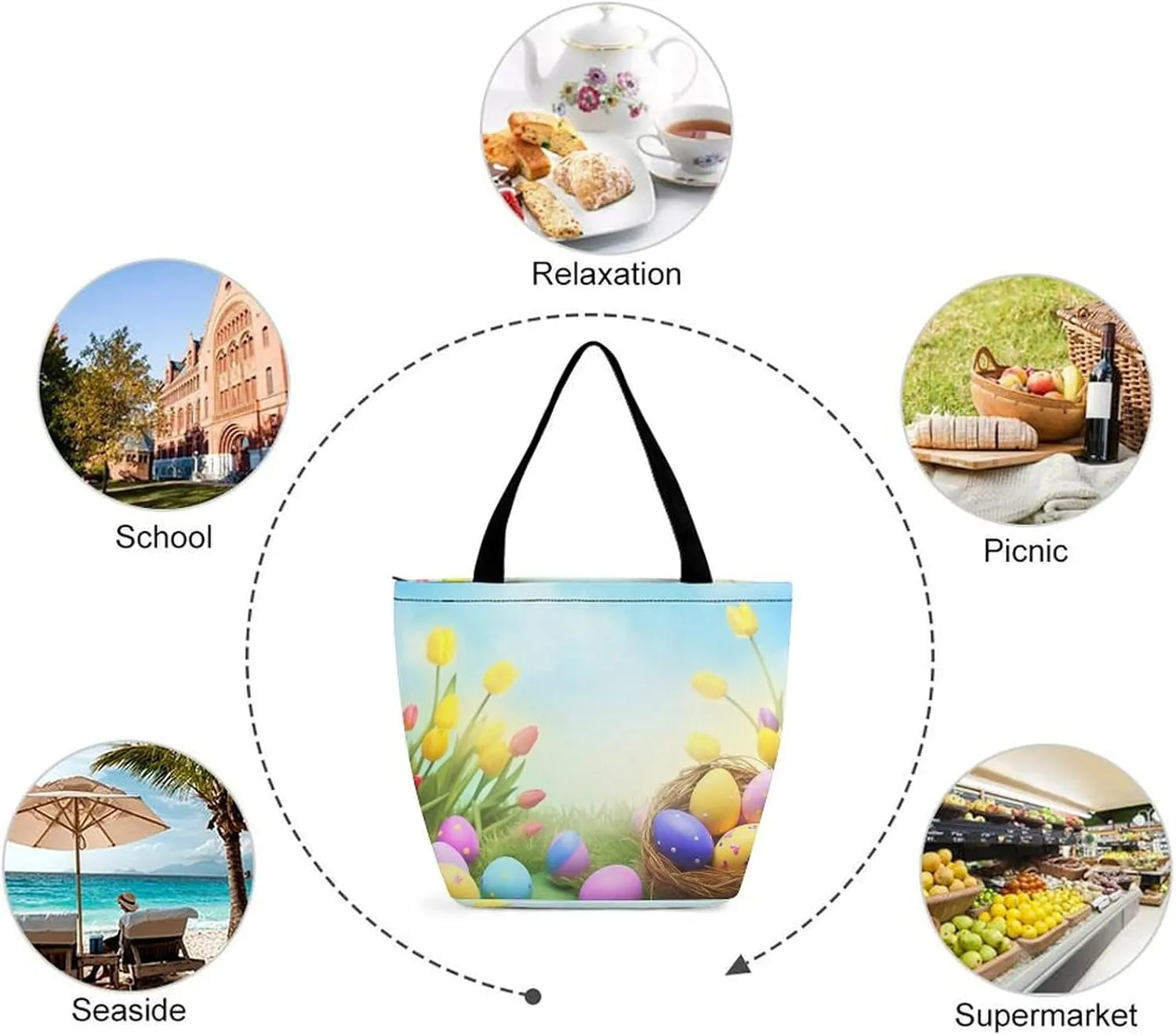 Tote Bag Reusable Grocery Bag with Zipper Astronaught with Beer Women Shopping Bag Large Handbag for Work Travel