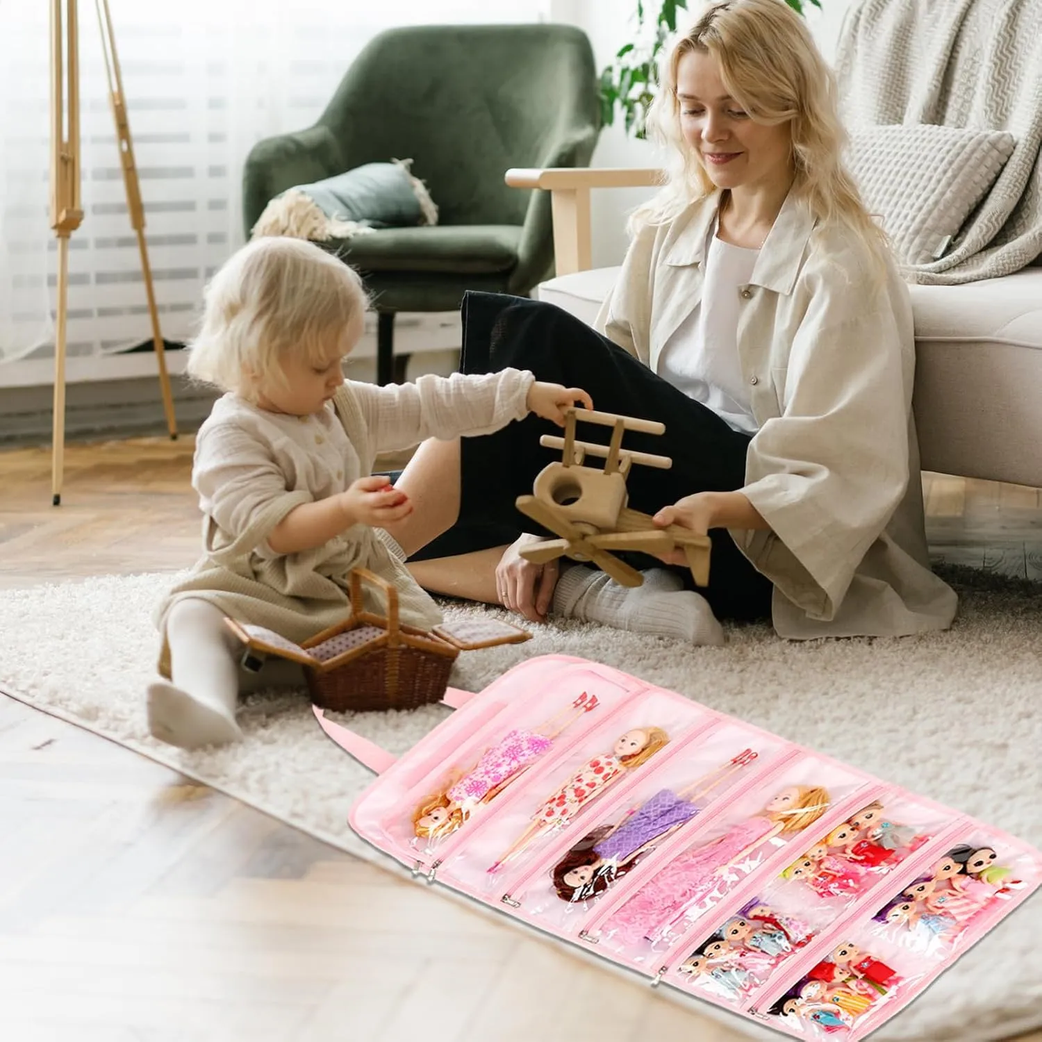 Toy Dolls Storage Bag Tote Carrying Case Compatible with LOL Surprise Toys Dolls Omg, Hanging Organizer Storage Bag with 8 Clear Window Pockets, Bag Only (02-Golden Unicorn)
