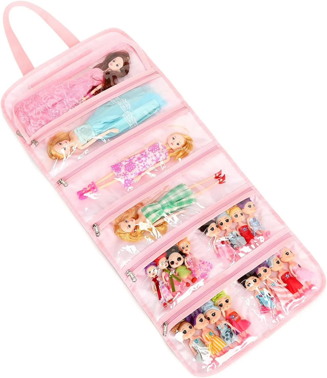 Toy Dolls Storage Bag Tote Carrying Case Compatible with LOL Surprise Toys Dolls Omg, Hanging Organizer Storage Bag with 8 Clear Window Pockets, Bag Only (02-Golden Unicorn)