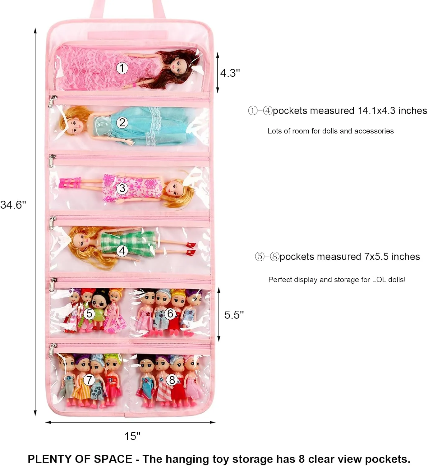 Toy Dolls Storage Bag Tote Carrying Case Compatible with LOL Surprise Toys Dolls Omg, Hanging Organizer Storage Bag with 8 Clear Window Pockets, Bag Only (04-Cat Purple)