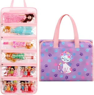 Toy Dolls Storage Bag Tote Carrying Case Compatible with LOL Surprise Toys Dolls Omg, Hanging Organizer Storage Bag with 8 Clear Window Pockets, Bag Only (04-Cat Purple)
