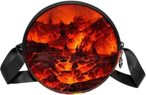 Travel Crossbody Bags for Women, Round, Shoulder Bag, Volcano Pattern