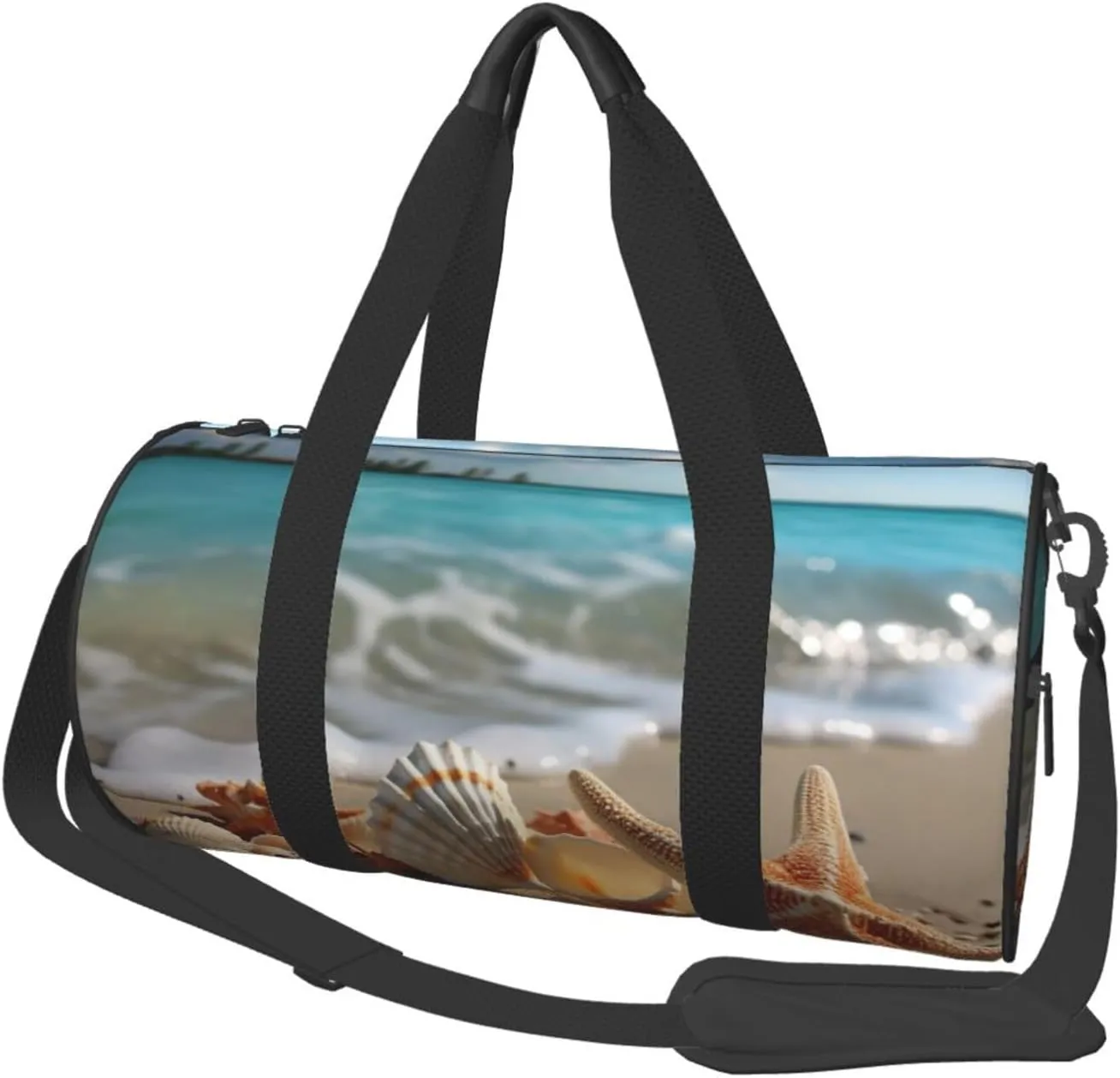 Travel Duffel Bag Foldable Weekender Overnight Bag Seashells Starfish on Beach Sports Tote Gym Bags Large Capacity Lightweight Carry On Luggage Bags for Men Women