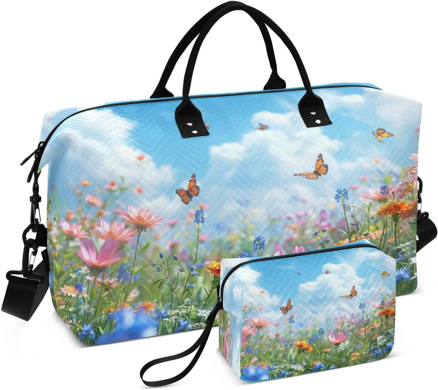 Travel Duffel Bag Large Weekender Overnight Bags for Women Men, Spring Meadow Filled Gym Bag with Toiletry Bag
