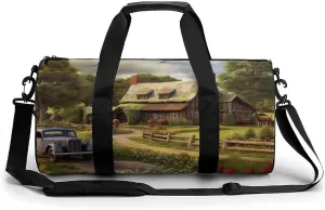 Travel Duffel Bag Weekender Bags for Men Women Large Capacity Overnight Bags Farm Thatched Cottage Travel Sports Gym Bag Canvas Carry On Tote Bags for Travel Yoga