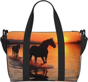 Travel Duffel Bags Personal Item Bag Carry on Luggage Bag Training Handbag Lightweight Waterproof Sports Gym Bag Sunsets Lake Horses Weekender Bag for Women Men
