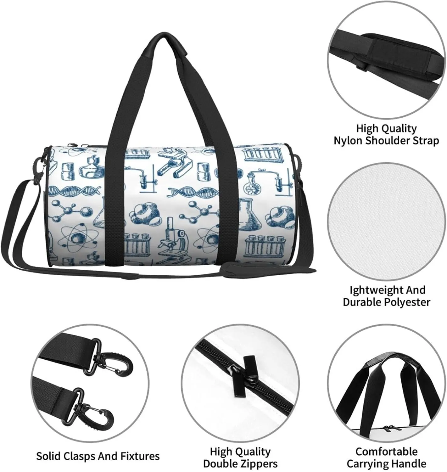 Travel Duffle Bag for Men Women, Chemistry Equipment Duffle Bags for Sport Gym Overnight Luggage