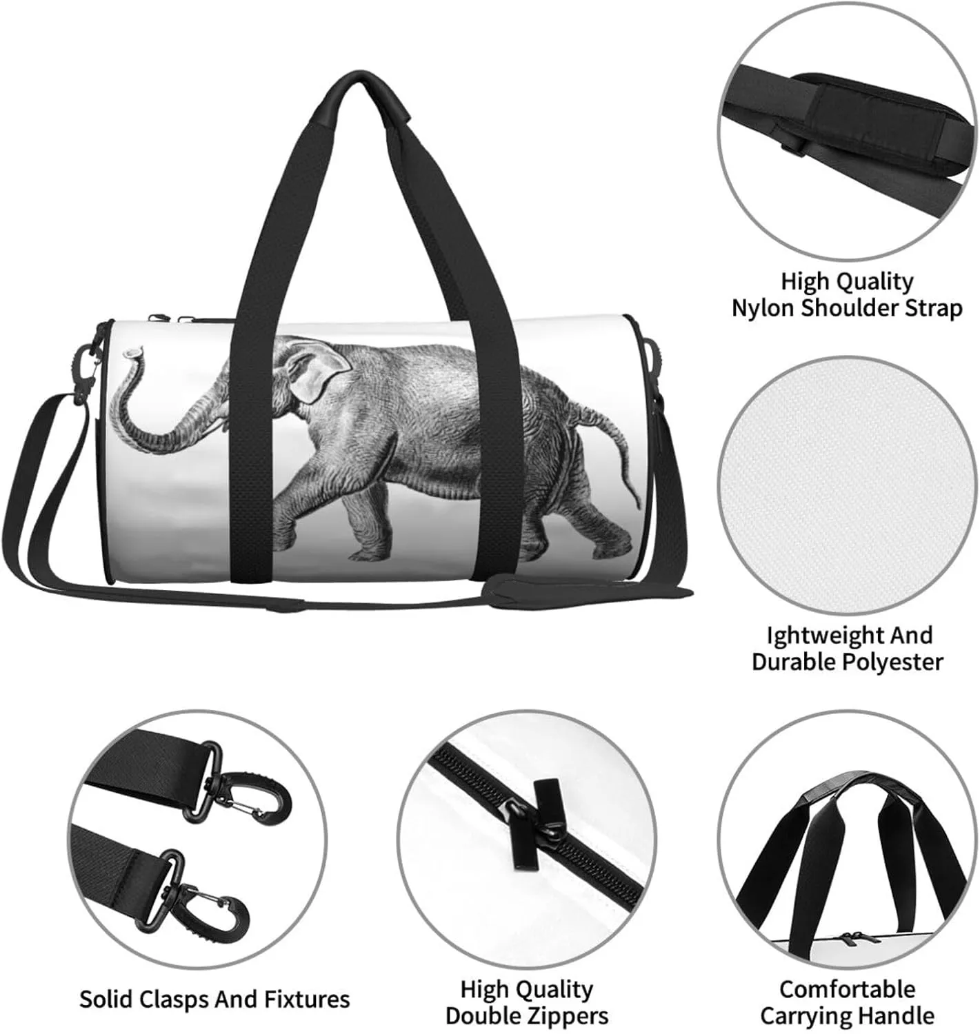 Travel Duffle Bag for Men Women, Elephant Duffle Bags for Sport Gym Overnight Luggage