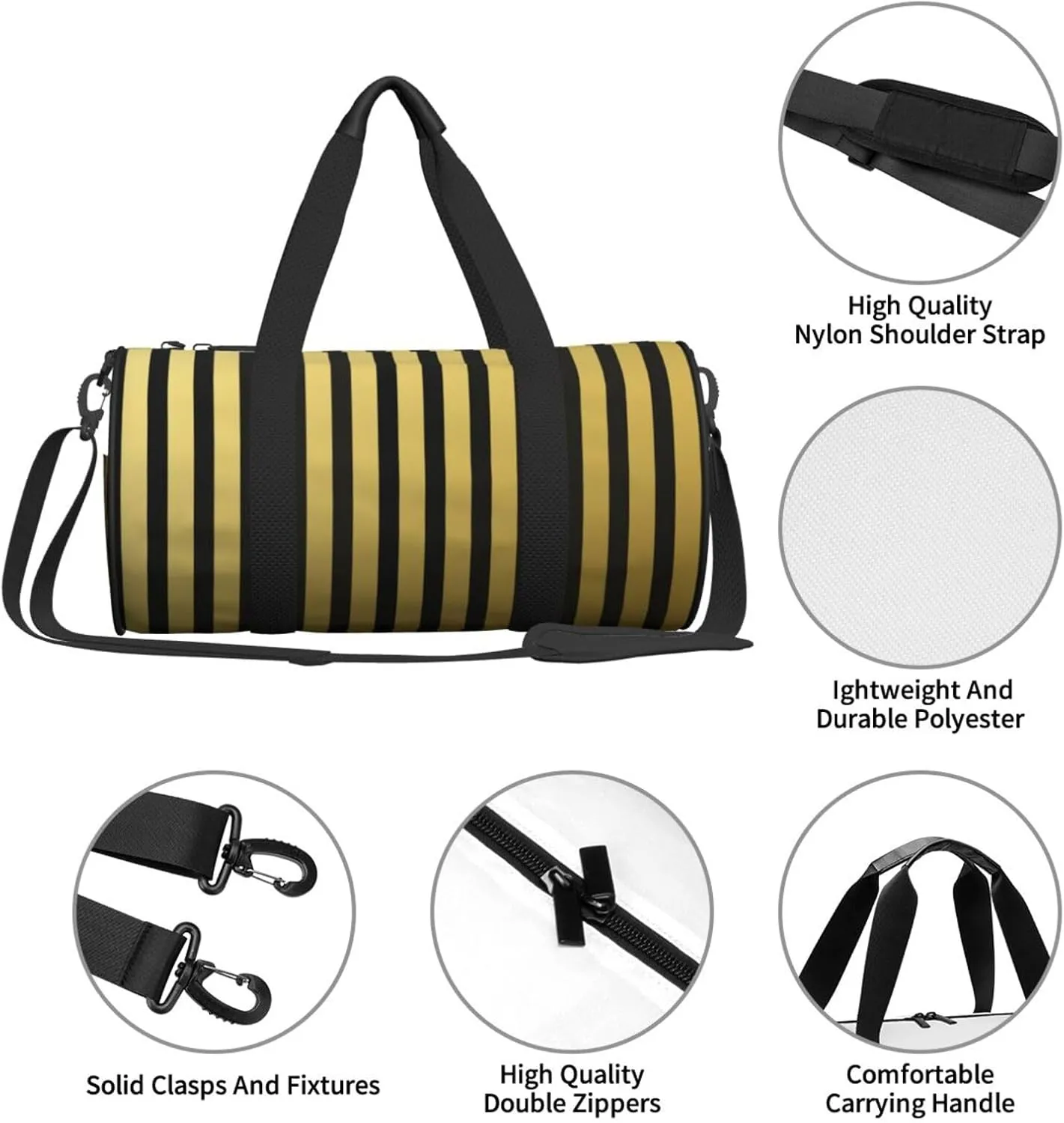 Travel Duffle Bag for Men Women, Gold Black Line Duffle Bags for Sport Gym Overnight Luggage