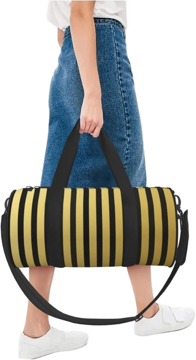 Travel Duffle Bag for Men Women, Gold Black Line Duffle Bags for Sport Gym Overnight Luggage