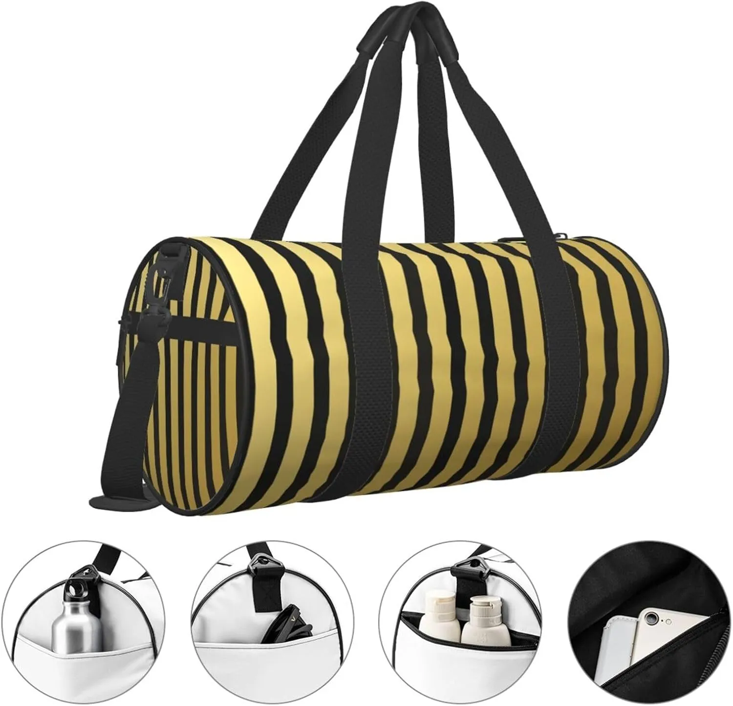 Travel Duffle Bag for Men Women, Gold Black Line Duffle Bags for Sport Gym Overnight Luggage