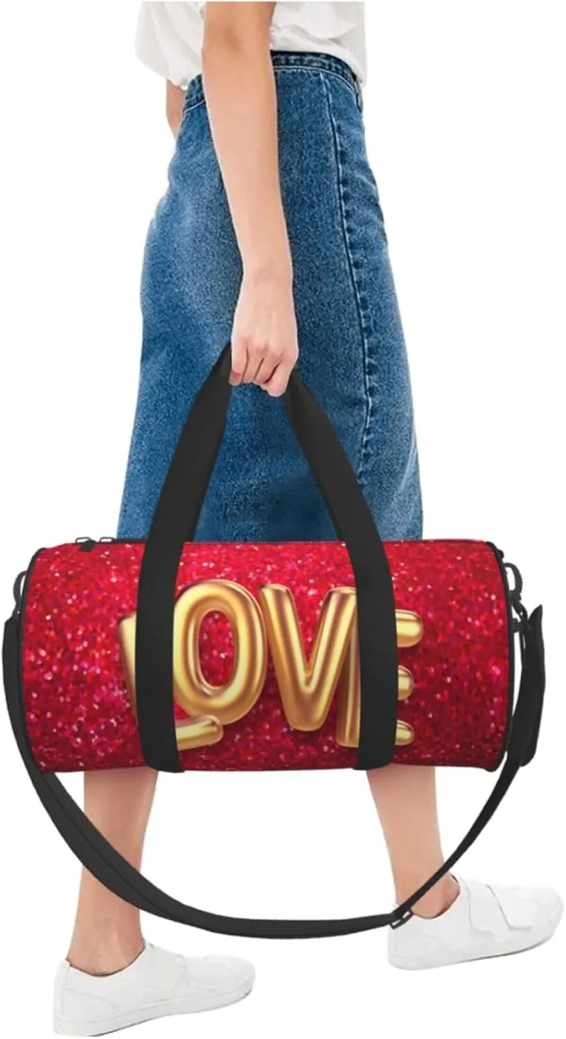 Travel Duffle Bag for Men Women, Gold Love Red Duffle Bags for Sport Gym Overnight Luggage