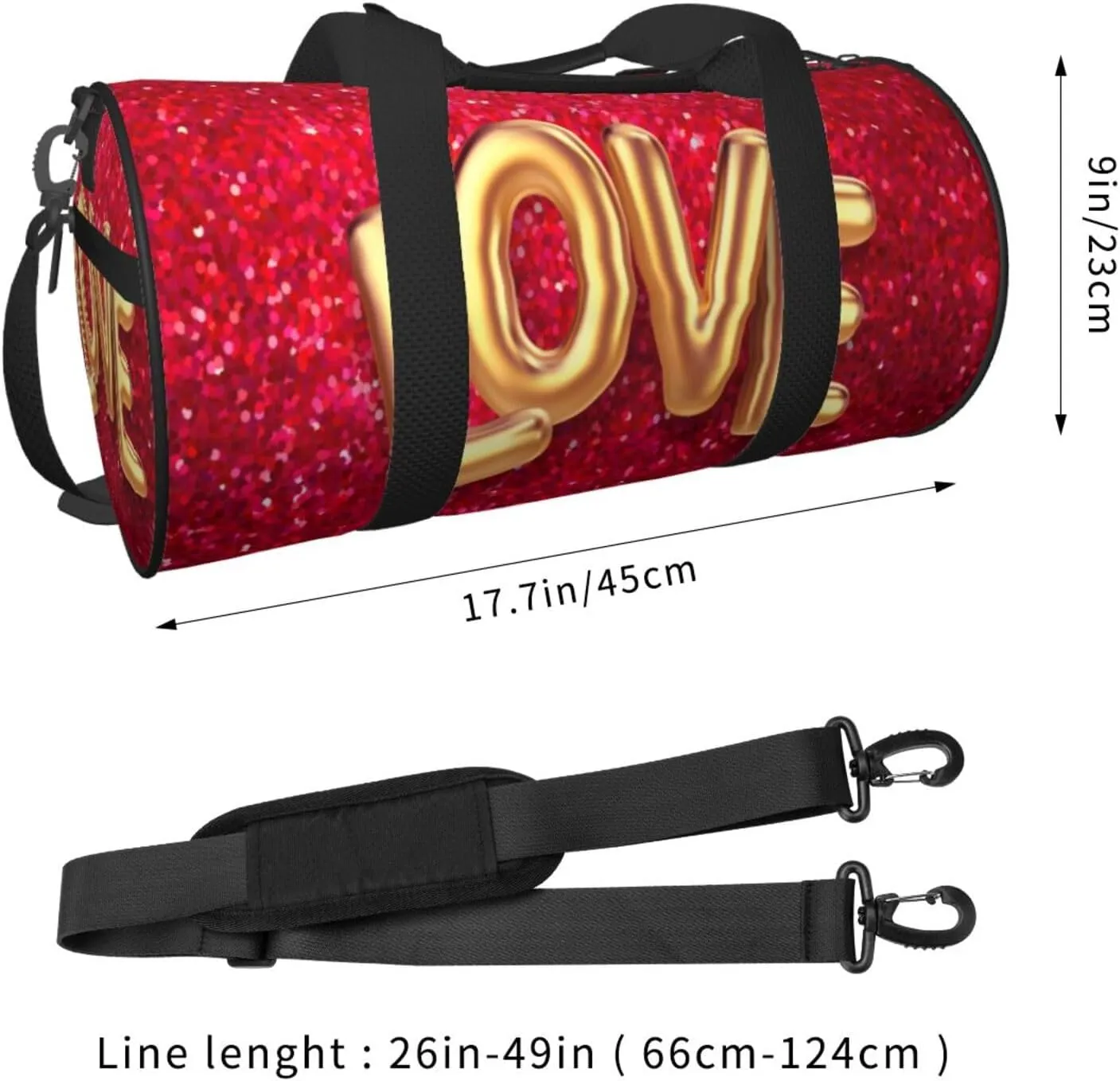 Travel Duffle Bag for Men Women, Gold Love Red Duffle Bags for Sport Gym Overnight Luggage