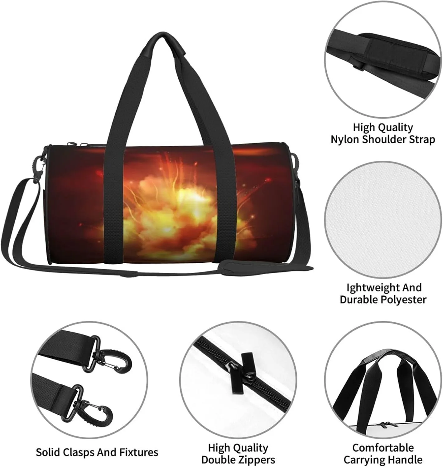 Travel Duffle Bag for Men Women, Night Explosion Duffle Bags for Sport Gym Overnight Luggage