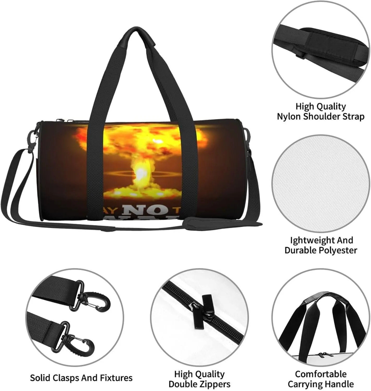 Travel Duffle Bag for Men Women, No War Nuclear Explosion Duffle Bags for Sport Gym Overnight Luggage