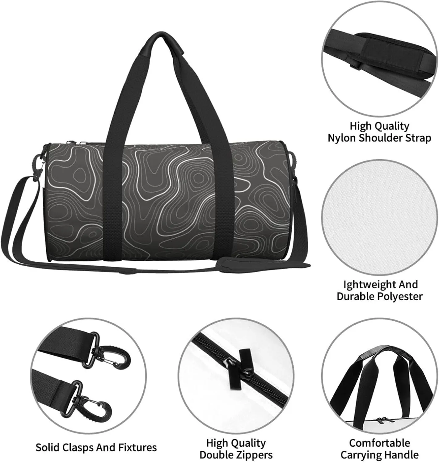 Travel Duffle Bag for Men Women, Topography Contour Map Duffle Bags for Sport Gym Overnight Luggage