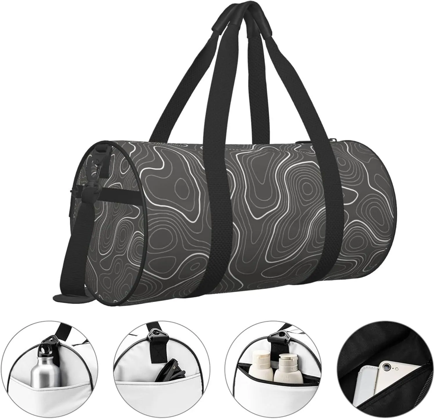 Travel Duffle Bag for Men Women, Topography Contour Map Duffle Bags for Sport Gym Overnight Luggage