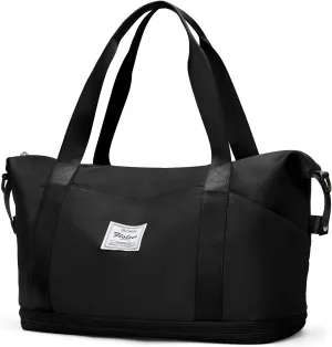 Travel Tote Bag, Waterproof Expandable Duffel Tote Bag,Weekender Carry On Overnight Bags for Women with Trolley Sleeve Wet Pocket,Travel Duffel Bags,Pink(B92-Black (2-Layer Expansion))