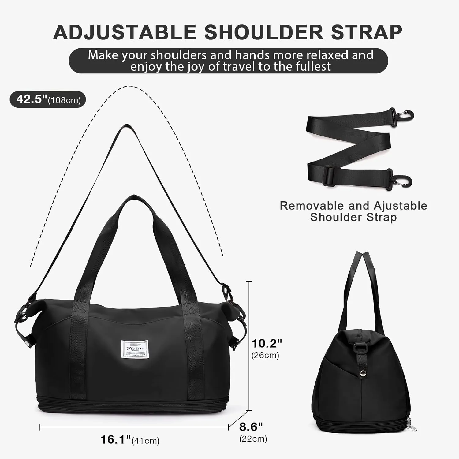 Travel Tote Bag, Waterproof Expandable Duffel Tote Bag,Weekender Carry On Overnight Bags for Women with Trolley Sleeve Wet Pocket,Travel Duffel Bags,Pink(B92-Black (2-Layer Expansion))