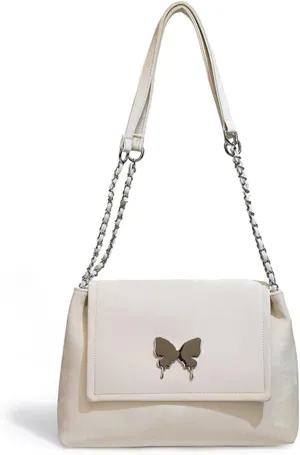 Trendy Hobo Shoulder Bags for Women Butterfly PU Leather Purses and Handbags Ladies Top-Handle Bags with Chain