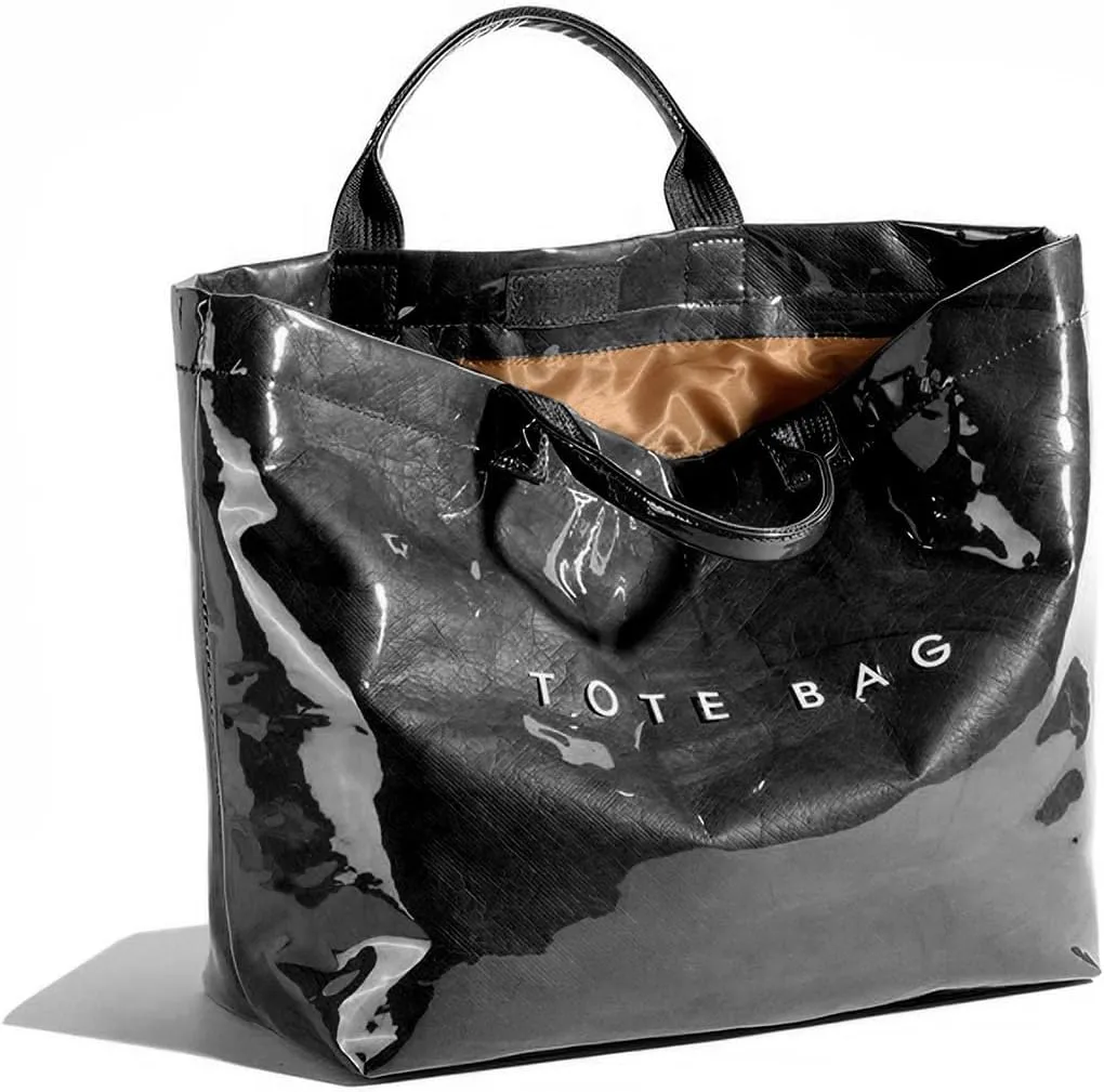 Trendy PVC Tote Bag for Women, Kraft Paper Letter Print Tote Bag Large Hobo Handbags with Top Handle