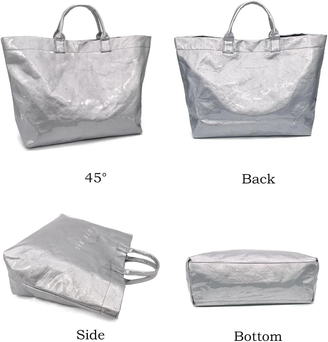 Trendy PVC Tote Bag for Women, Kraft Paper Letter Print Tote Bag Large Hobo Handbags with Top Handle