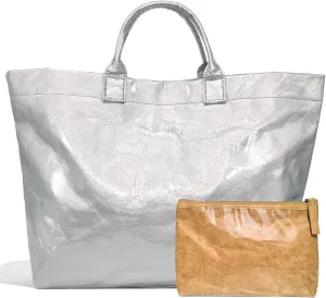 Trendy PVC Tote Bag for Women, Kraft Paper Letter Print Tote Bag Large Hobo Handbags with Top Handle