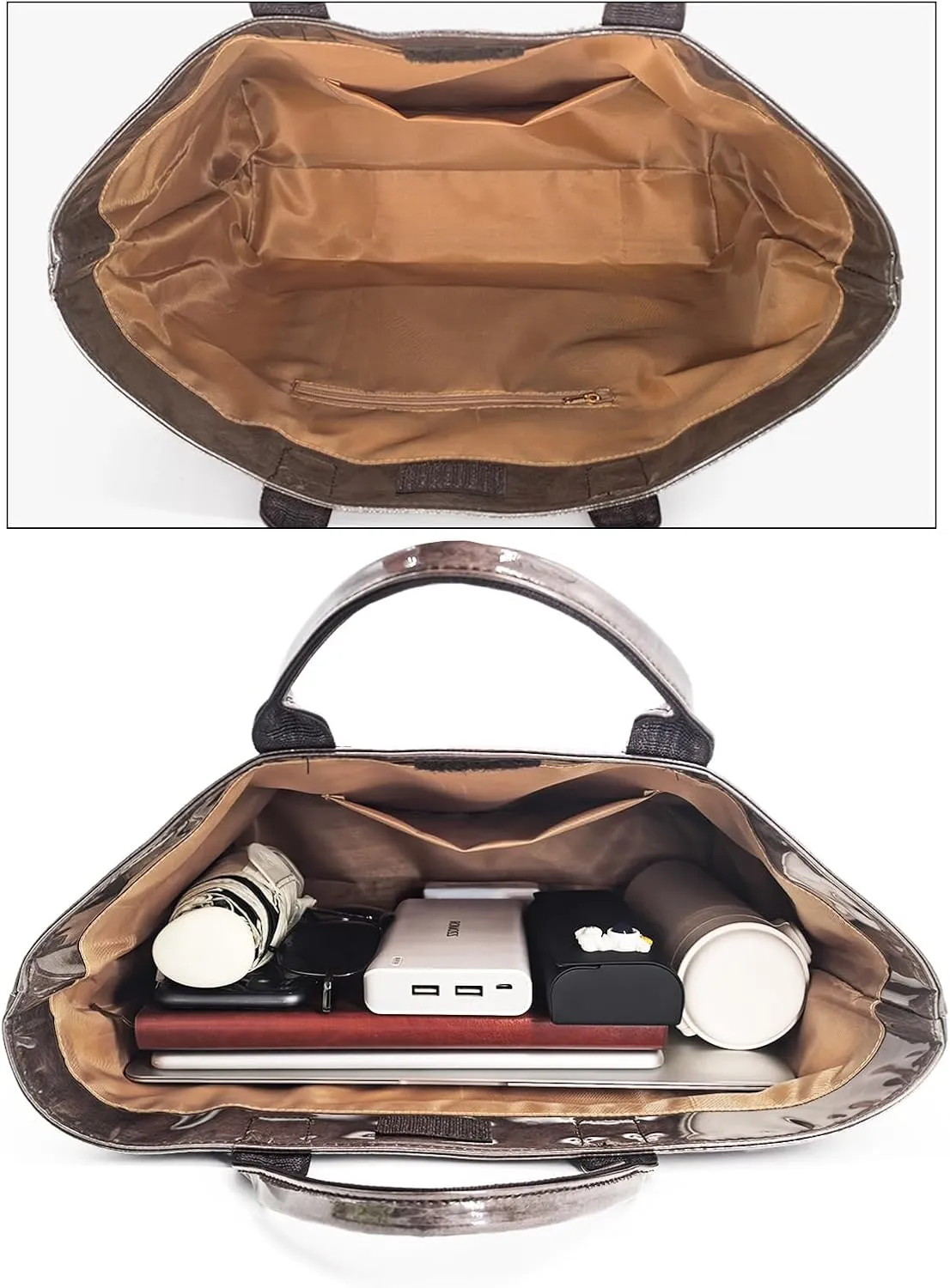 Trendy PVC Tote Bag for Women, Kraft Paper Letter Print Tote Bag Large Hobo Handbags with Top Handle