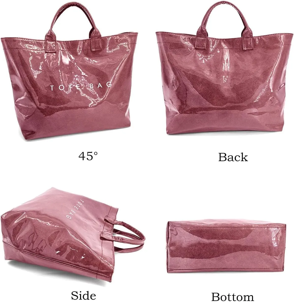Trendy PVC Tote Bag for Women, Kraft Paper Letter Print Tote Bag Large Hobo Handbags with Top Handle