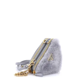 Triangle Crossbody Pouch Shearling and Saffiano Leather Mini