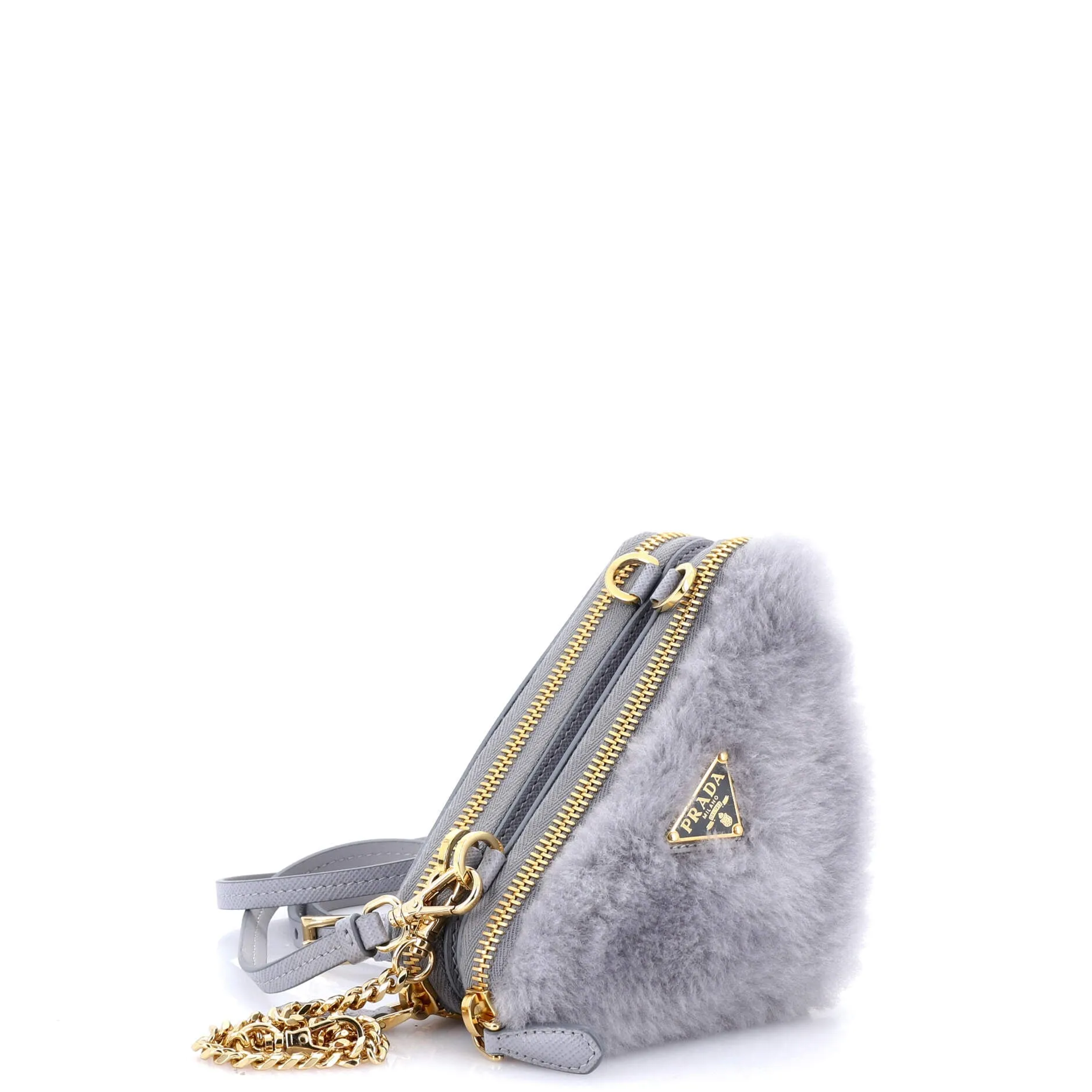 Triangle Crossbody Pouch Shearling and Saffiano Leather Mini