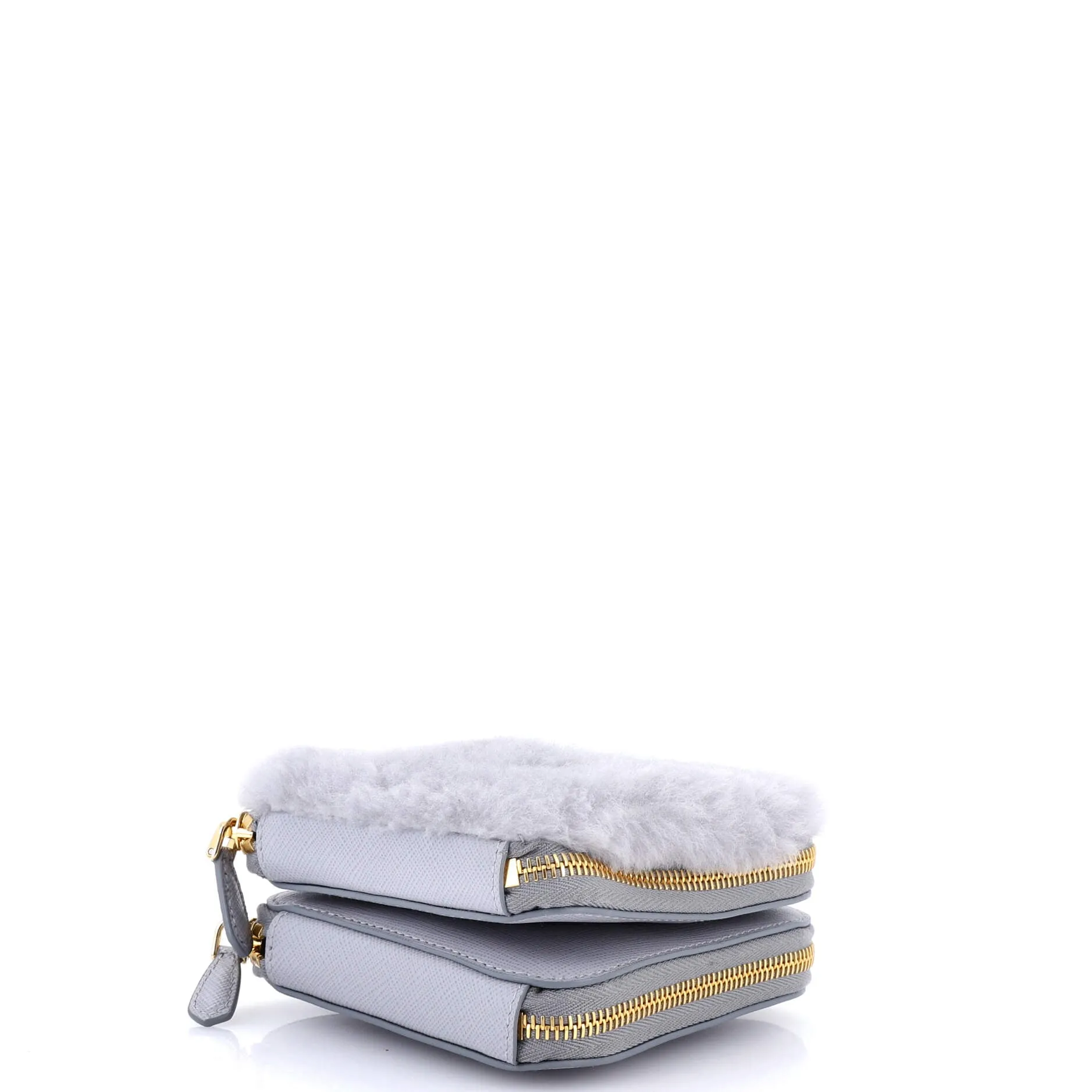 Triangle Crossbody Pouch Shearling and Saffiano Leather Mini