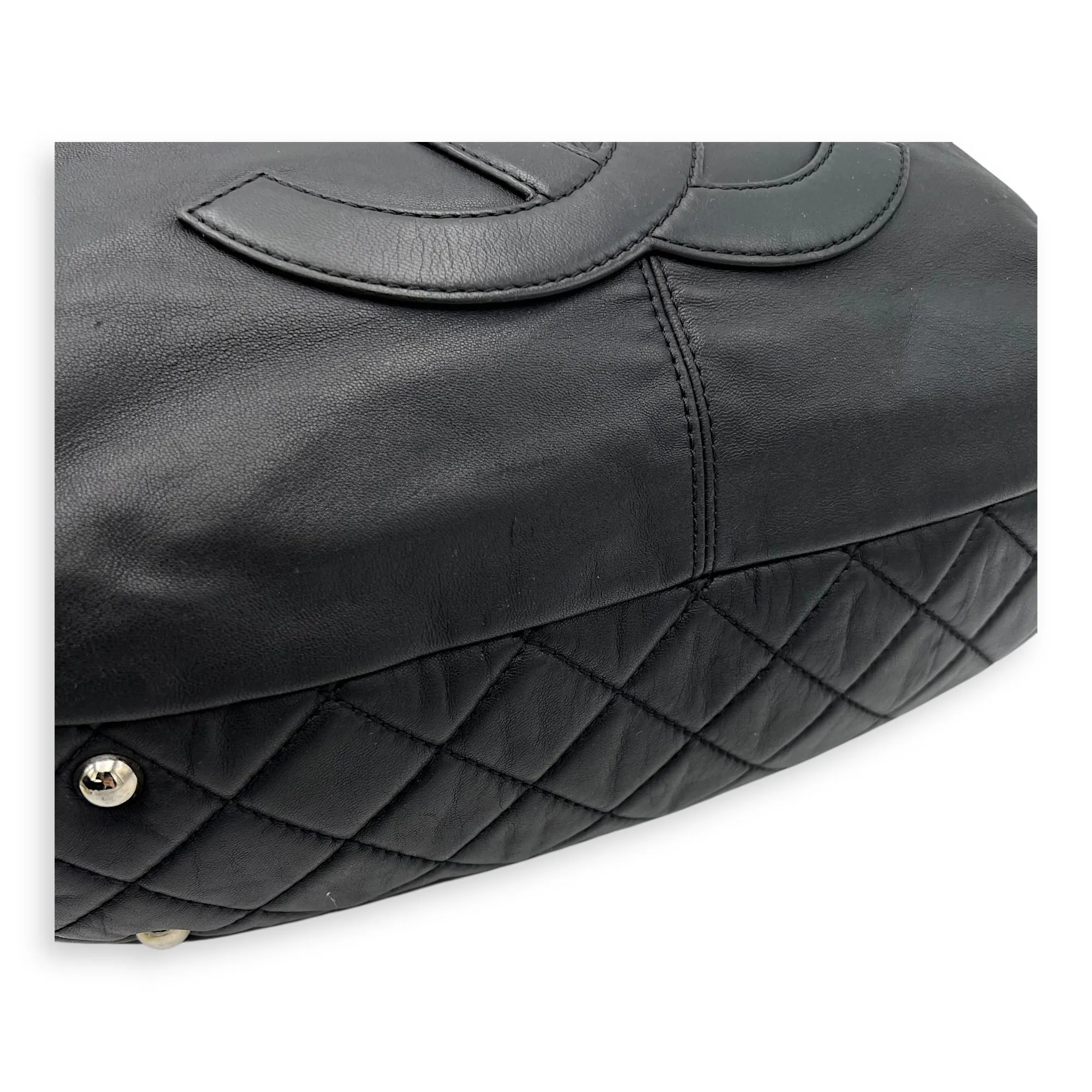 Trianon Shopping Black Tote Bag in Lambskin, Silver hardware