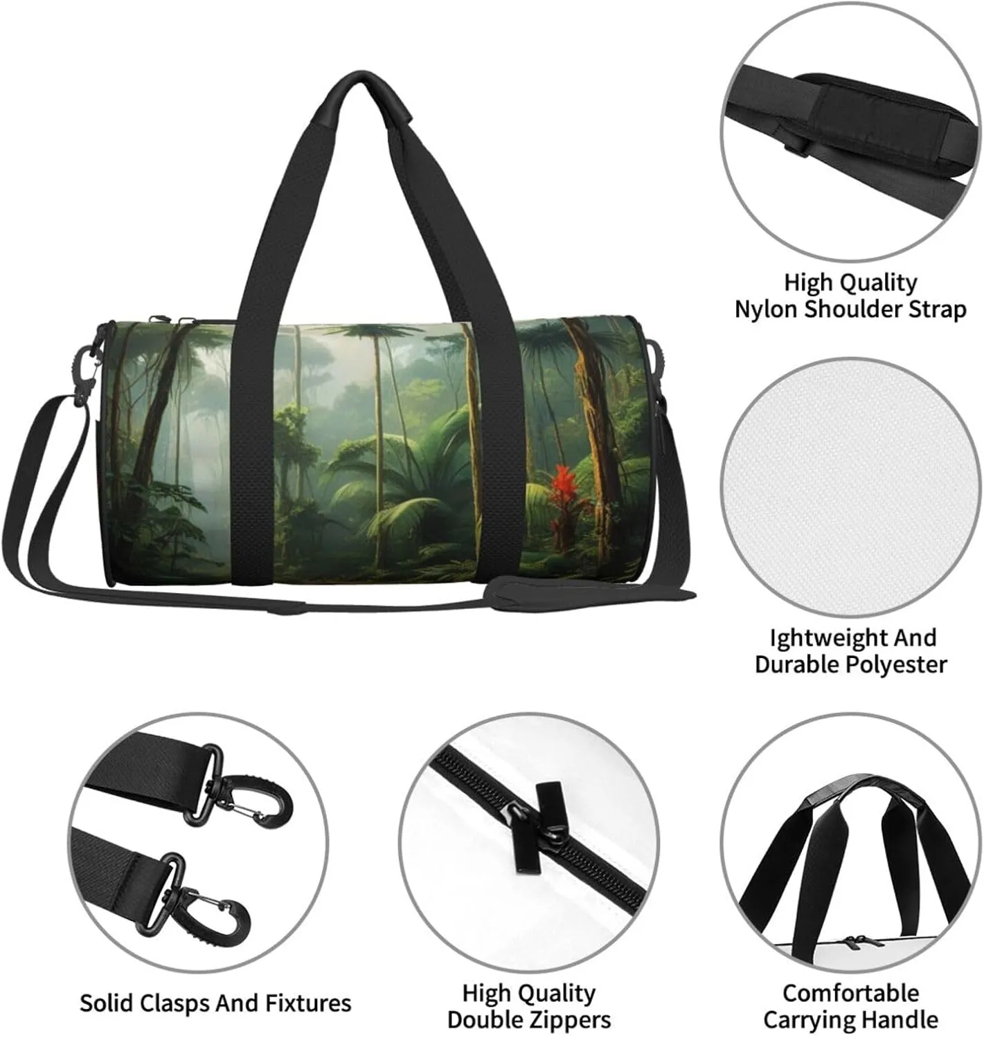 Tropical Rainforest Printed Travel Bag,Round Personal Item Storage bag,Foldie Duffel Bag for Traveling Vacation,Fitness,Sports