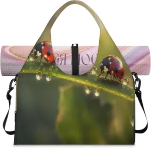 TropicalLife Ladybugs Beetles Gym Bags for Women with Yoga Mat Holder, Yoga Tote Bag Travel Duffle Bag Workout Weekender Carry on Overnight Bags