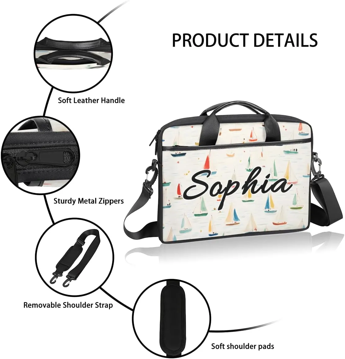 TropicalLife Personalized Laptop Bag 15 Inch Custom Sleeve Case with Handle Shoulder Strap Computer Messenger Bag