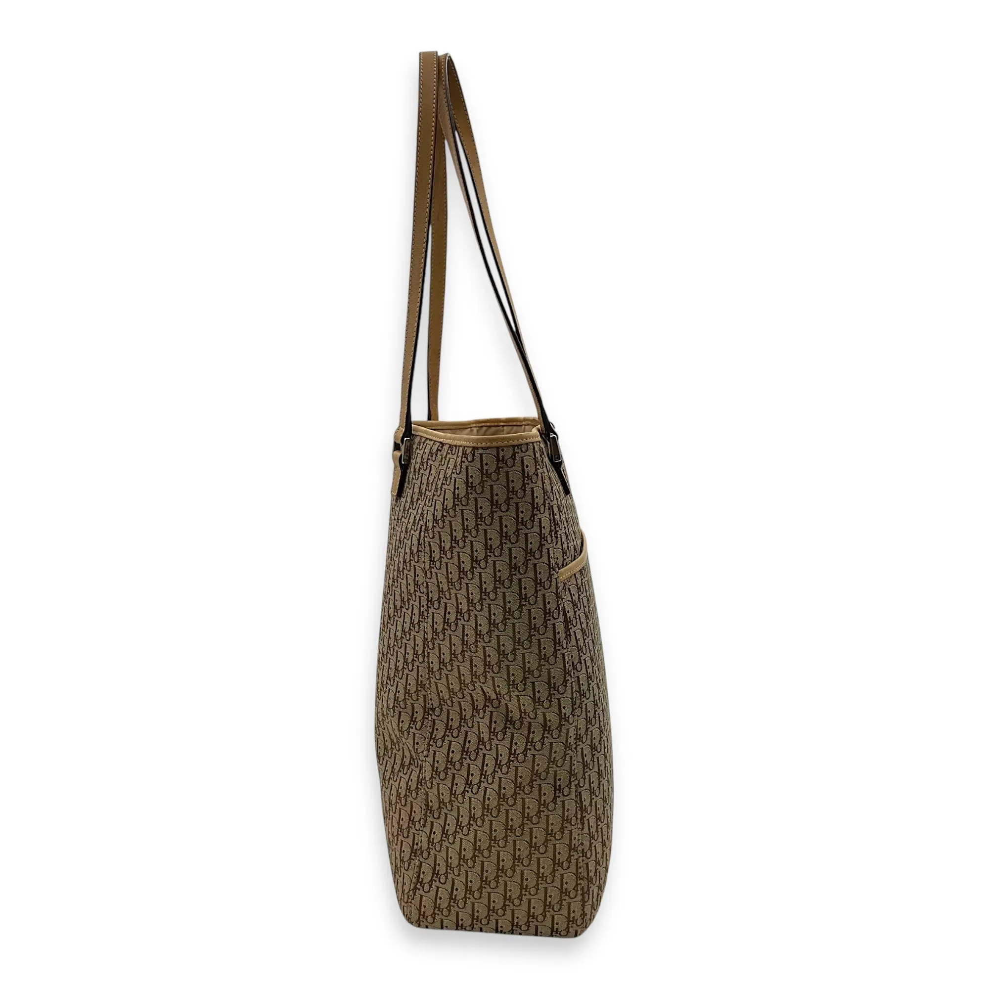 Trotteur Tote Bag Brown in Jacquard, Silver hardware