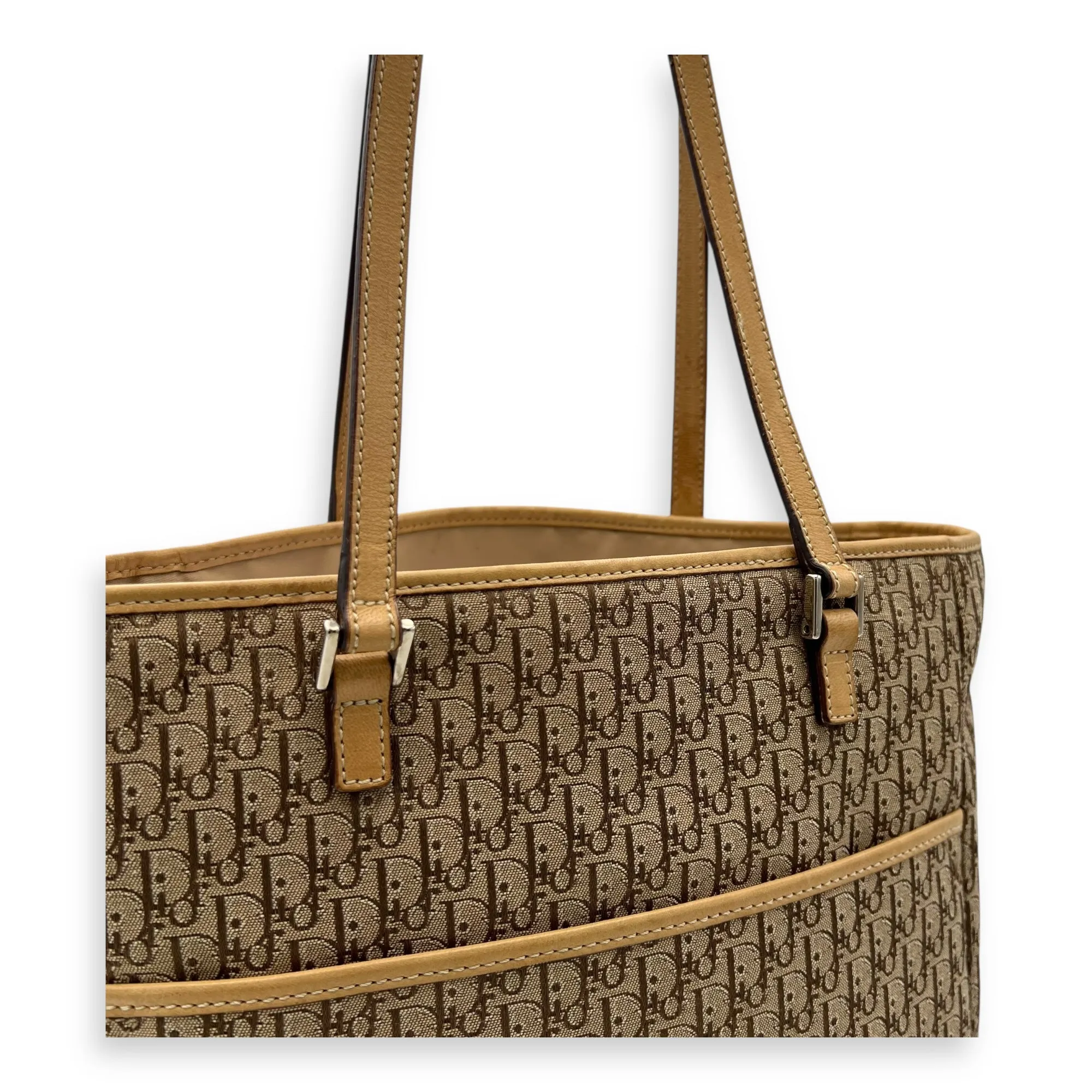 Trotteur Tote Bag Brown in Jacquard, Silver hardware