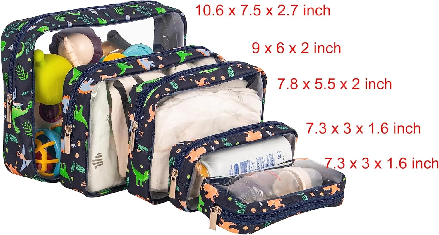 TSA Approved 5-Piece Diaper Bag Organizer Pouch Set Clear Waterproof TPU Kids Toiletry Storage Set Travel Packing Clutch Cube Bags for Baby Nursing