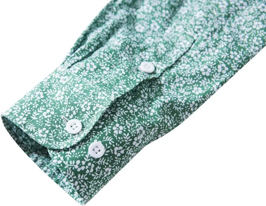 TUNEVUSE Men Floral Dress Shirts Long Sleeve Casual Button Down Flower Printed Shirts 100% Cotton