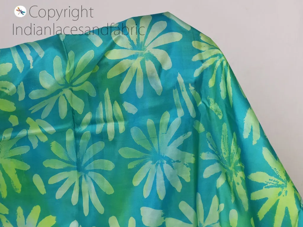 Turquoise Indian Saree Soft Pure Hand Printed Silk Fabric By The Yard Wedding Dresses Bridesmaid Party Costume Crafting Sewing Dupatta Scarf