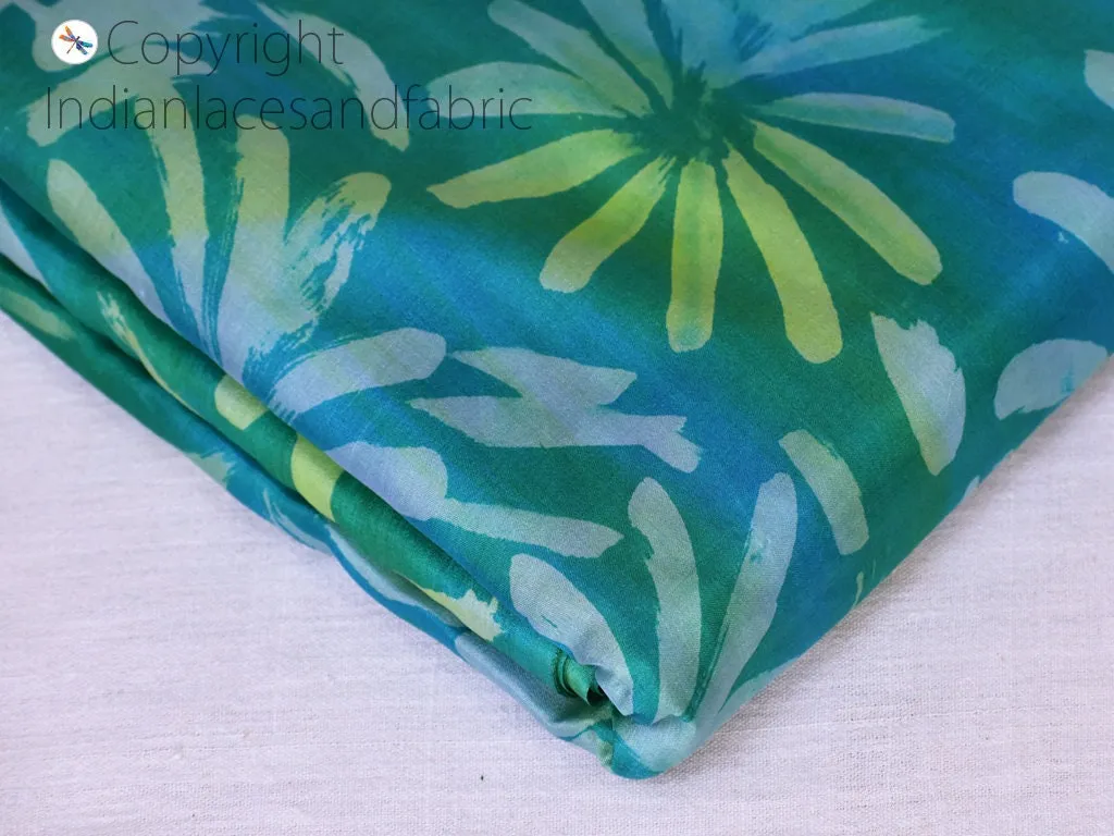 Turquoise Indian Saree Soft Pure Hand Printed Silk Fabric By The Yard Wedding Dresses Bridesmaid Party Costume Crafting Sewing Dupatta Scarf