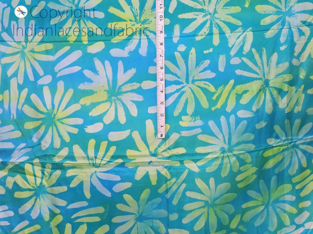 Turquoise Indian Saree Soft Pure Hand Printed Silk Fabric By The Yard Wedding Dresses Bridesmaid Party Costume Crafting Sewing Dupatta Scarf