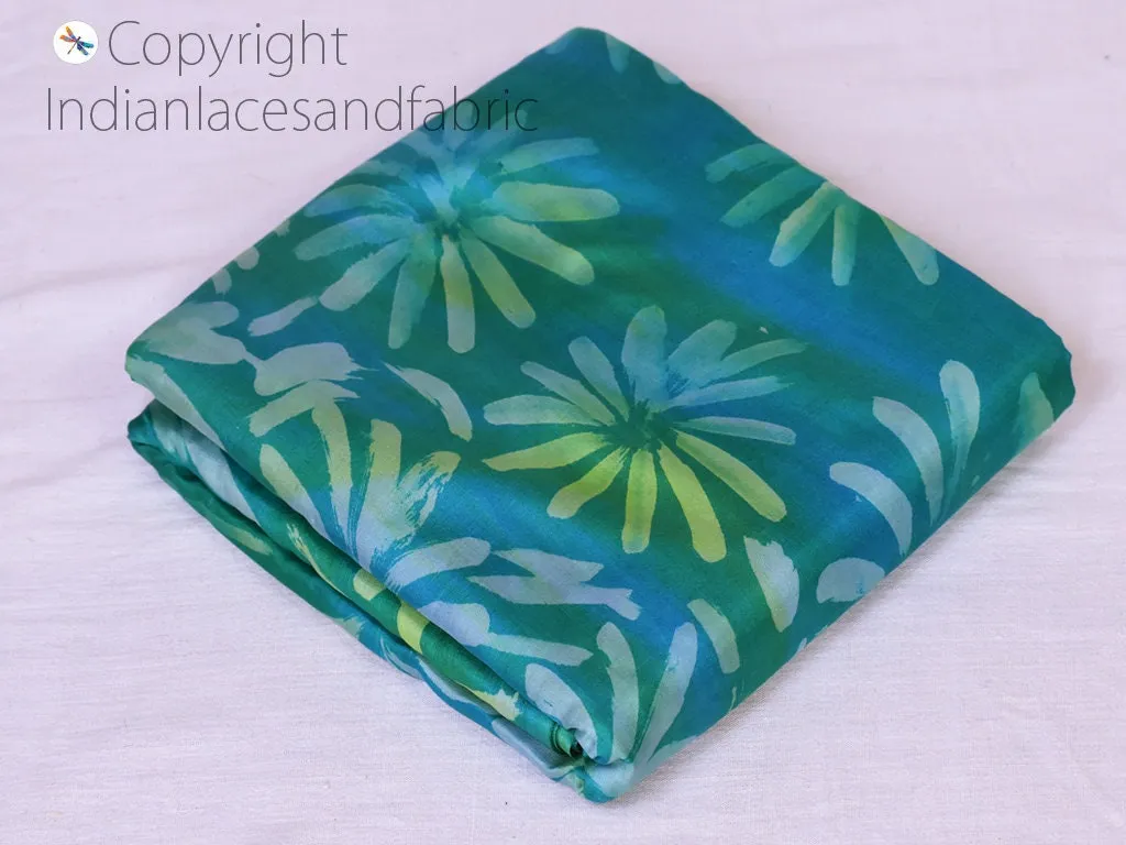 Turquoise Indian Saree Soft Pure Hand Printed Silk Fabric By The Yard Wedding Dresses Bridesmaid Party Costume Crafting Sewing Dupatta Scarf