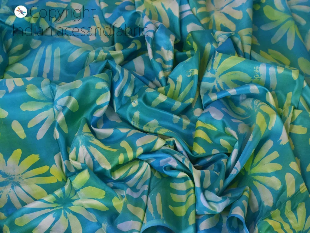 Turquoise Indian Saree Soft Pure Hand Printed Silk Fabric By The Yard Wedding Dresses Bridesmaid Party Costume Crafting Sewing Dupatta Scarf