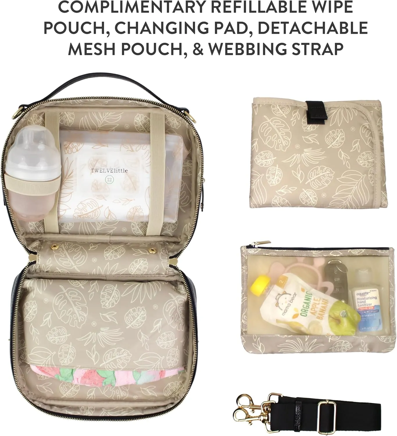 TWELVElittle Luxe Diaper Clutch - Crossbody Diaper Bag with Portable Changing Pad, Zip Out Pouch and Wipes Case