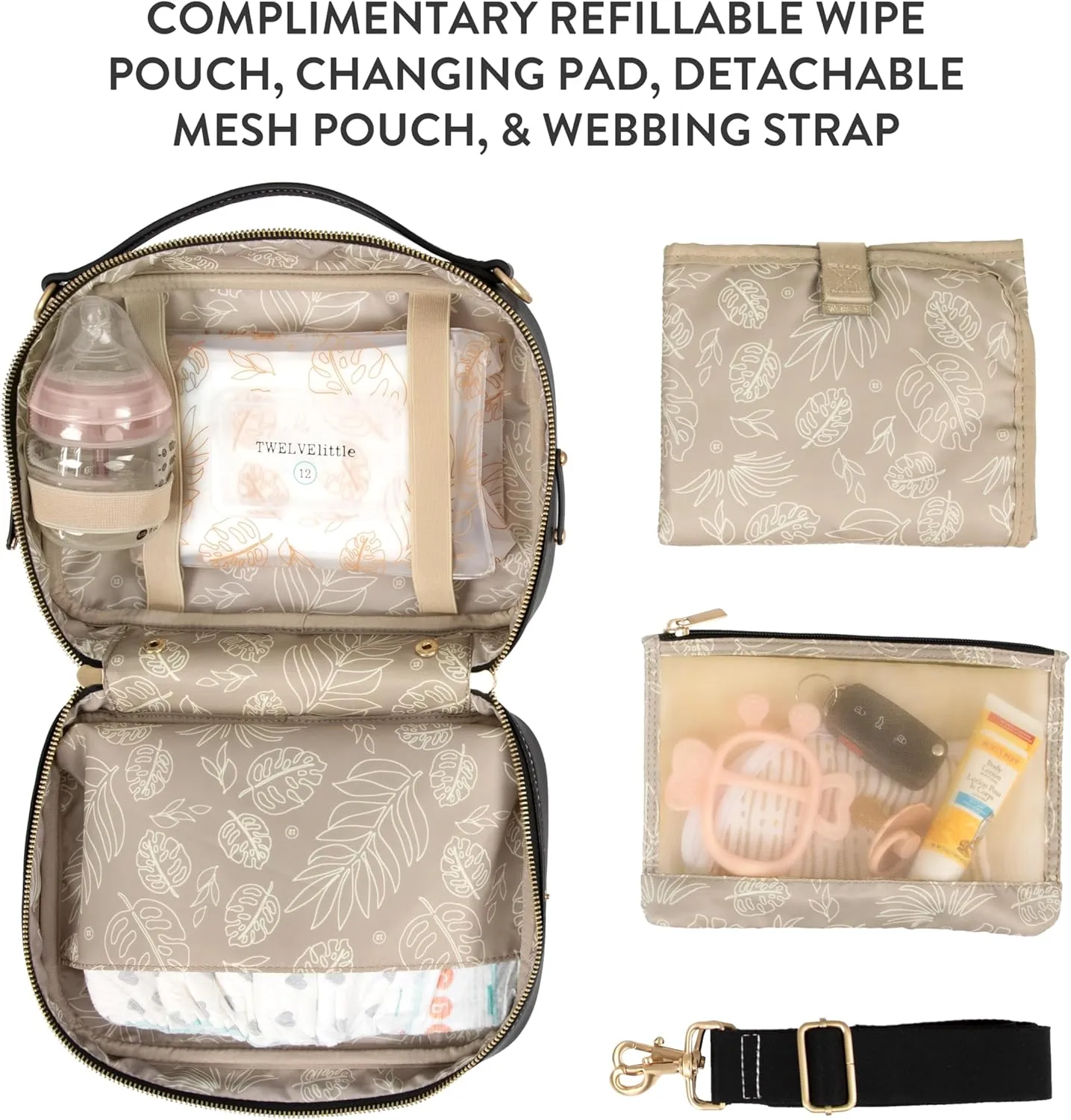 TWELVElittle Luxe Diaper Clutch - Crossbody Diaper Bag with Portable Changing Pad, Zip Out Pouch and Wipes Case