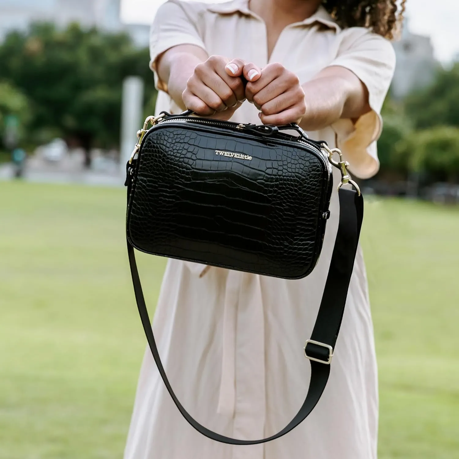 TWELVElittle Luxe Diaper Clutch - Crossbody Diaper Bag with Portable Changing Pad, Zip Out Pouch and Wipes Case