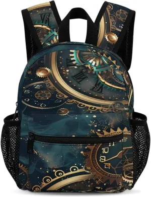 Two Steampunk Clocks with Gears Backpack Cute Laptop Bag Mini Shoulder Bags Travel Casual Daypacks 13 Inch