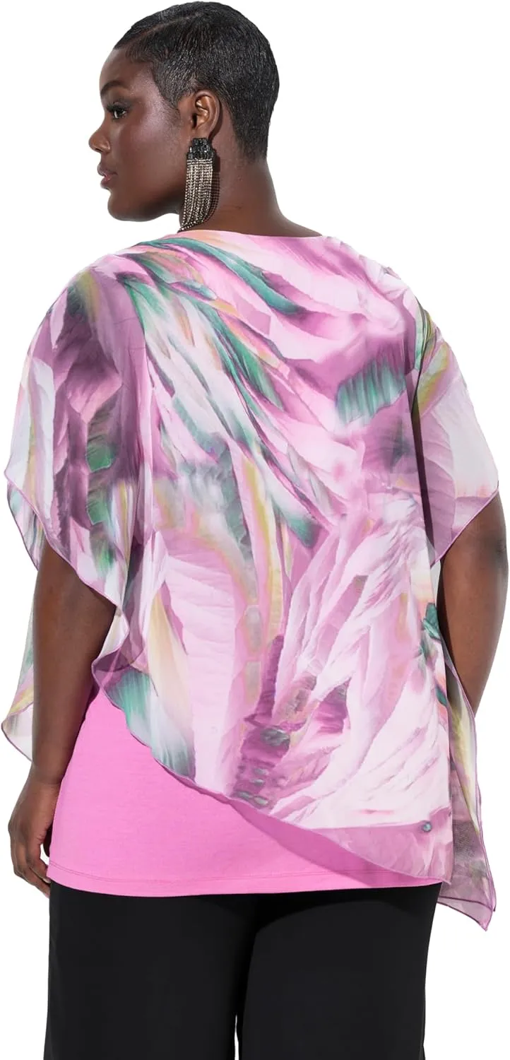 Ulla Popken Womenswear Plus Size Curvy Layered Chiffon Floral Print Blouse 837911